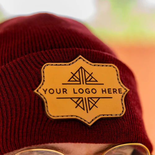 Custom leather patch beanie